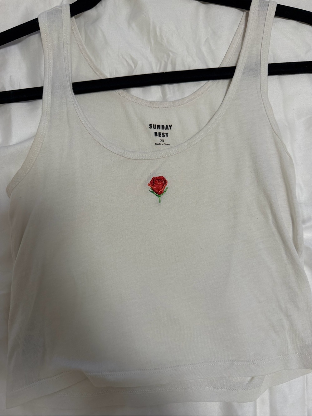 Sunday Best Cream Tank Top with Red Rose Patch